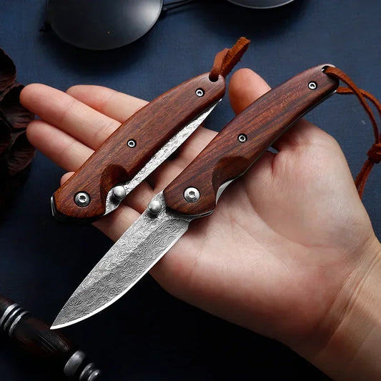 Folding Pocket Knife Damascus Steel Defense Camping Hunting Self-defense Sharp Portable Outdoor Knive Camping Portable EDC Knife